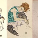 A reproduction of an Edgar Degas sketch showing two seated women with a dancer practicing in the background.