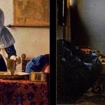 A side-by-side formal comparison of two detail shots from a Vermeer painting, analyzing light and texture.