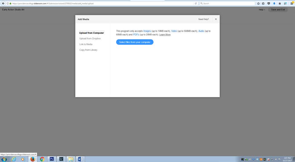 Screenshot showing upload file size rules: Images (up to 10MB each)

Videos (up to 500MB each)

Audio (up to 60MB each)

PDFs (up to 20MB each)